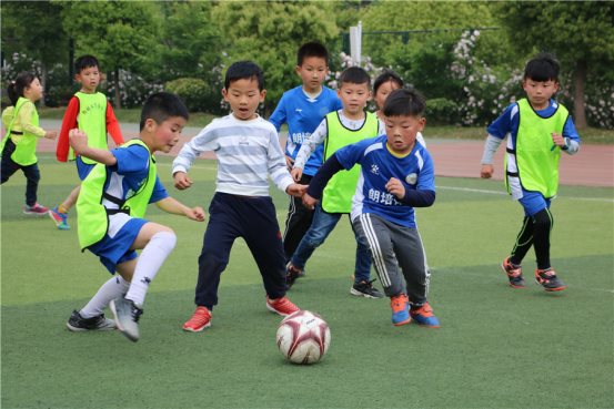 幼儿园小朋友和小学生踢球